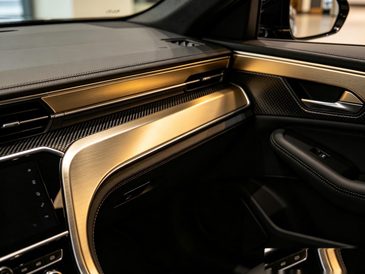 Automotive interior with anodized aluminum trim